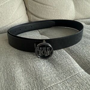 DKNY Embossed Black Belt with Logo Buckle